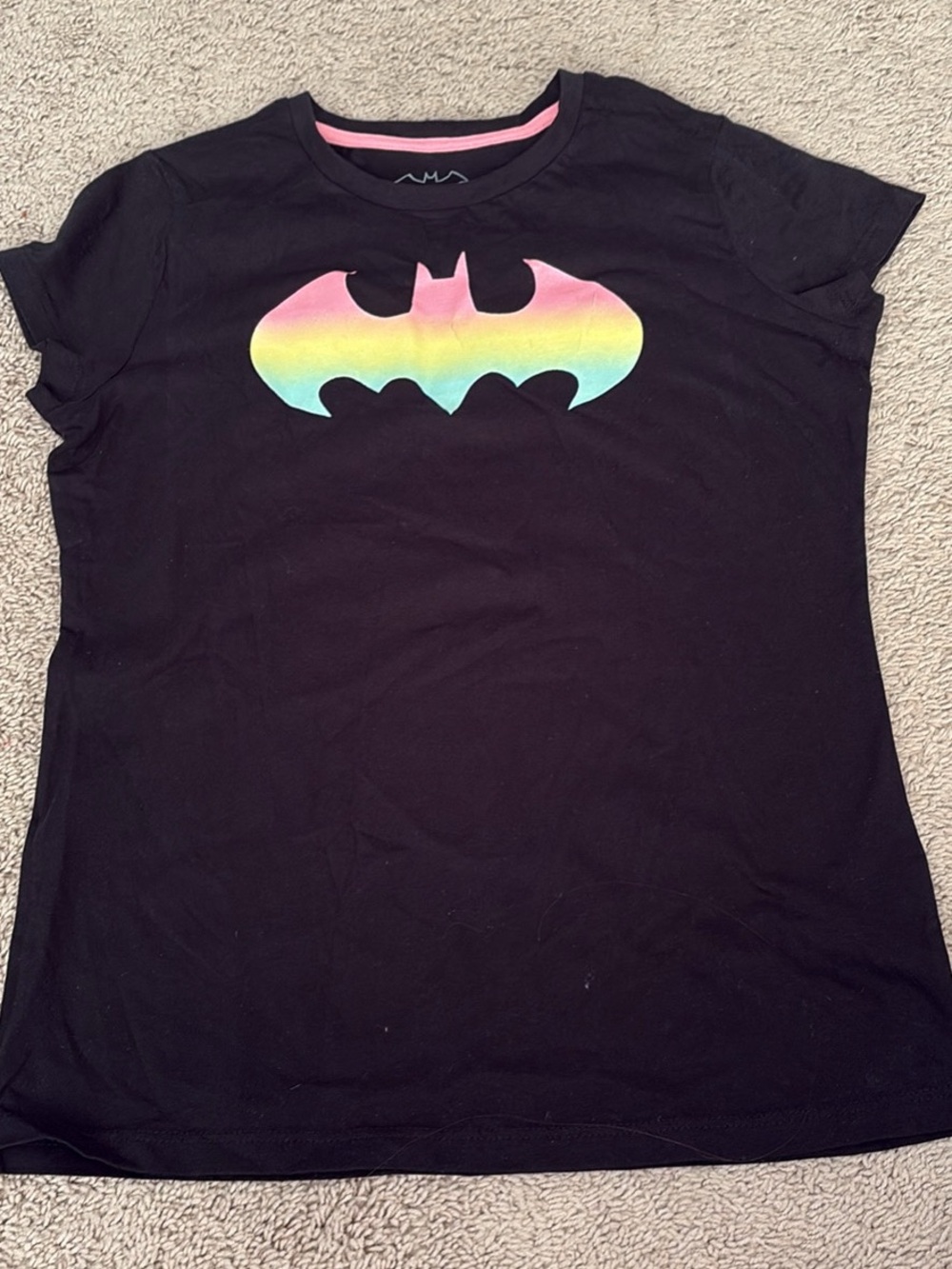 Kids Black Tee with Rainbow Batman Logo